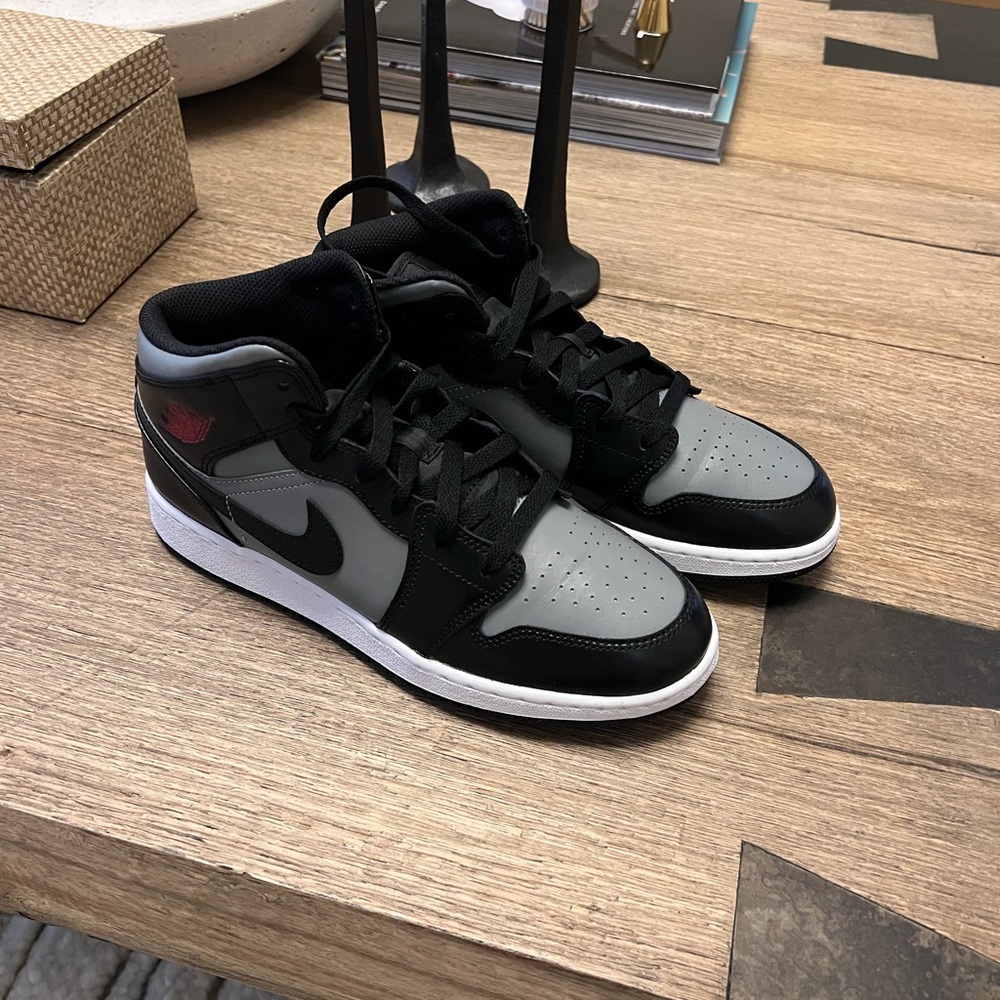Nike Air Jordan 1 Mid — Black & Gray with Red Accent